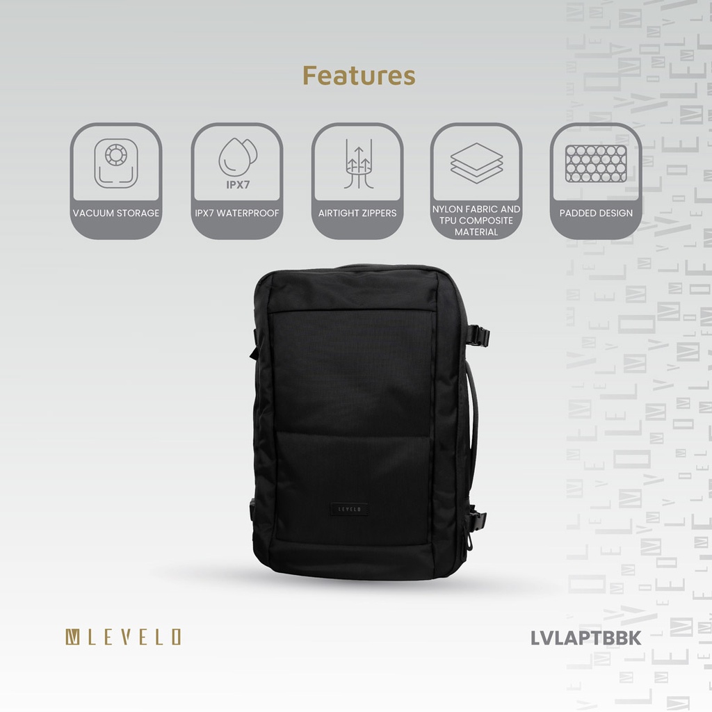 LEVEL レベル バックバッグ Levelo Aeropact Vacuum Travel Backpack - Black